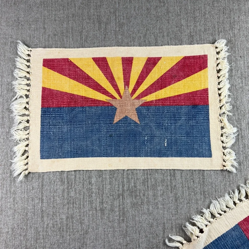 Vintage Arizona State Flag Canvas Woven Placemats Set of 4 Fringed Rustic Decor‎